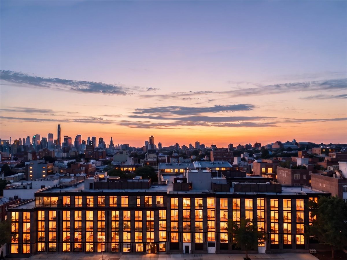 The Grand Prospect building exterior at dusk